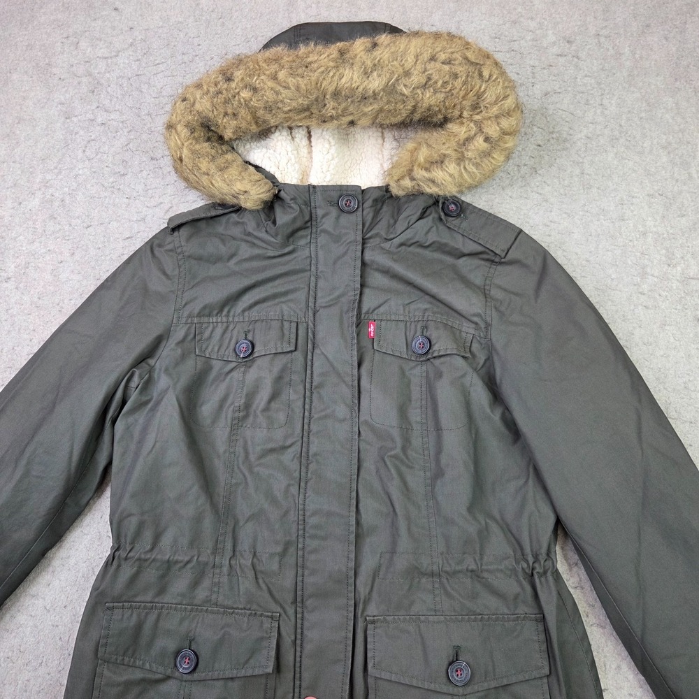 Levi's Women's Army Green MEDIUM Sherpa Lined Hooded Parka Jacket